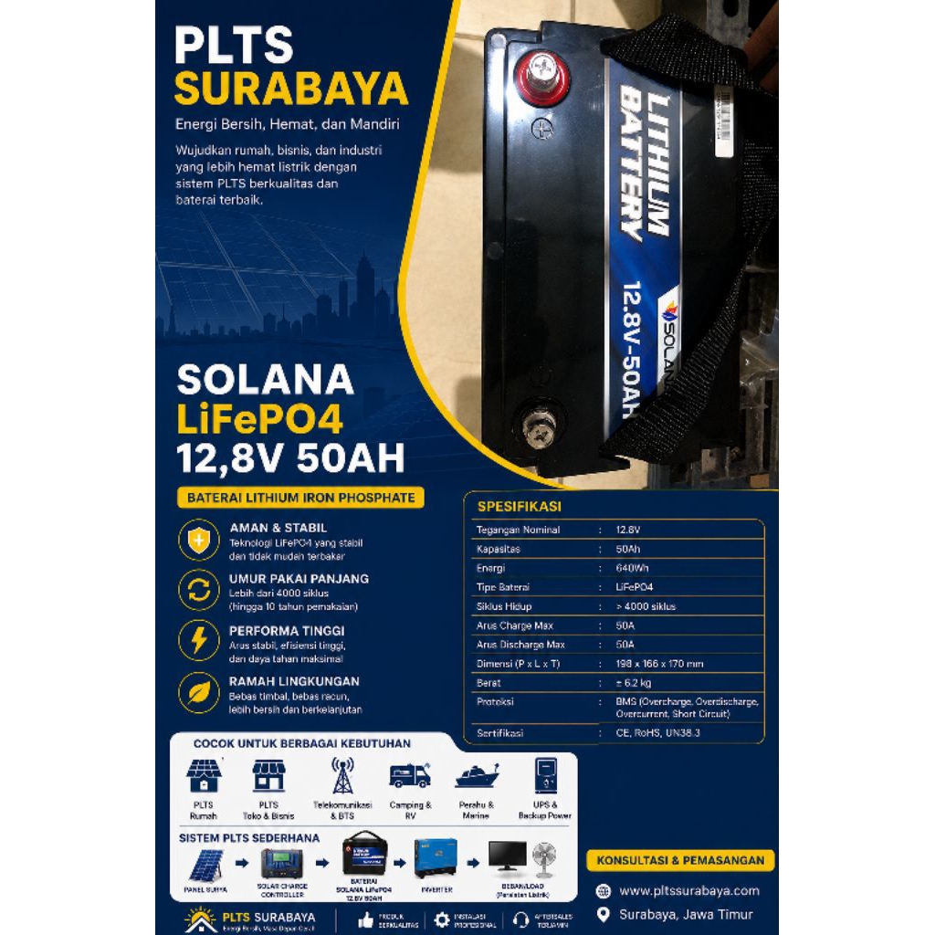 battery Lifepo4 Solana 12,8V 50ah
