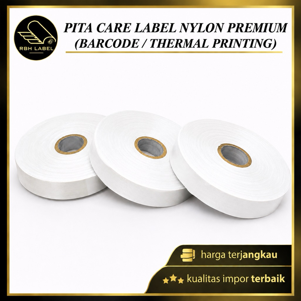 Pita Care Label Bahan NYLON TAFFETA PREMIUM u/ Barcode & Thermal Printing (Roll)