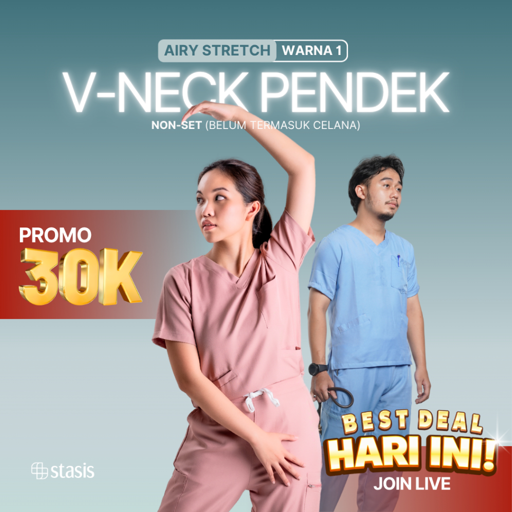 [AIRY STRETCH] Warna 1 Vneck Pendek Scrub Baju jaga OK - Stasis Medical Dokter Bidan Perawat V Neck 