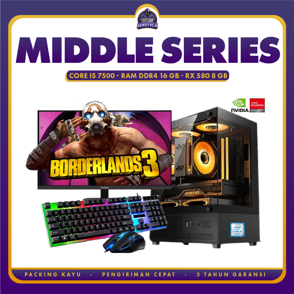 AEROTECH MIDDLE PC RAKITAN GAMING i5 7500 GEN 7 | RAM DDR4 16 GB | VGA 8 GB | LED 24 INCH 100 HZ FUL