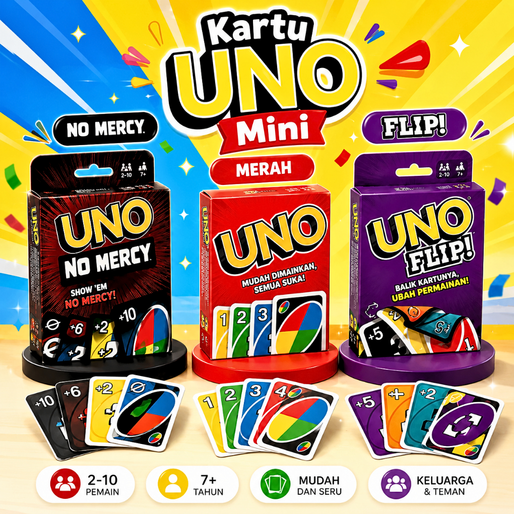 Kartu UNO mini Permainan Keluarga Flip - Merah, Kartu Edukasi, Desain Menarik