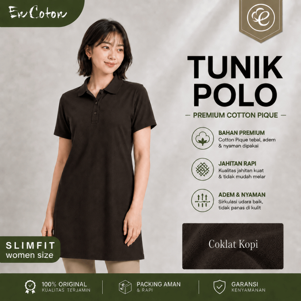 Kaos Kerah Polo Wanita Cewek TUNIK MAHOGANY COKLAT KOPI DARK BROWN Premium Tangan Lengan Pendek (mod