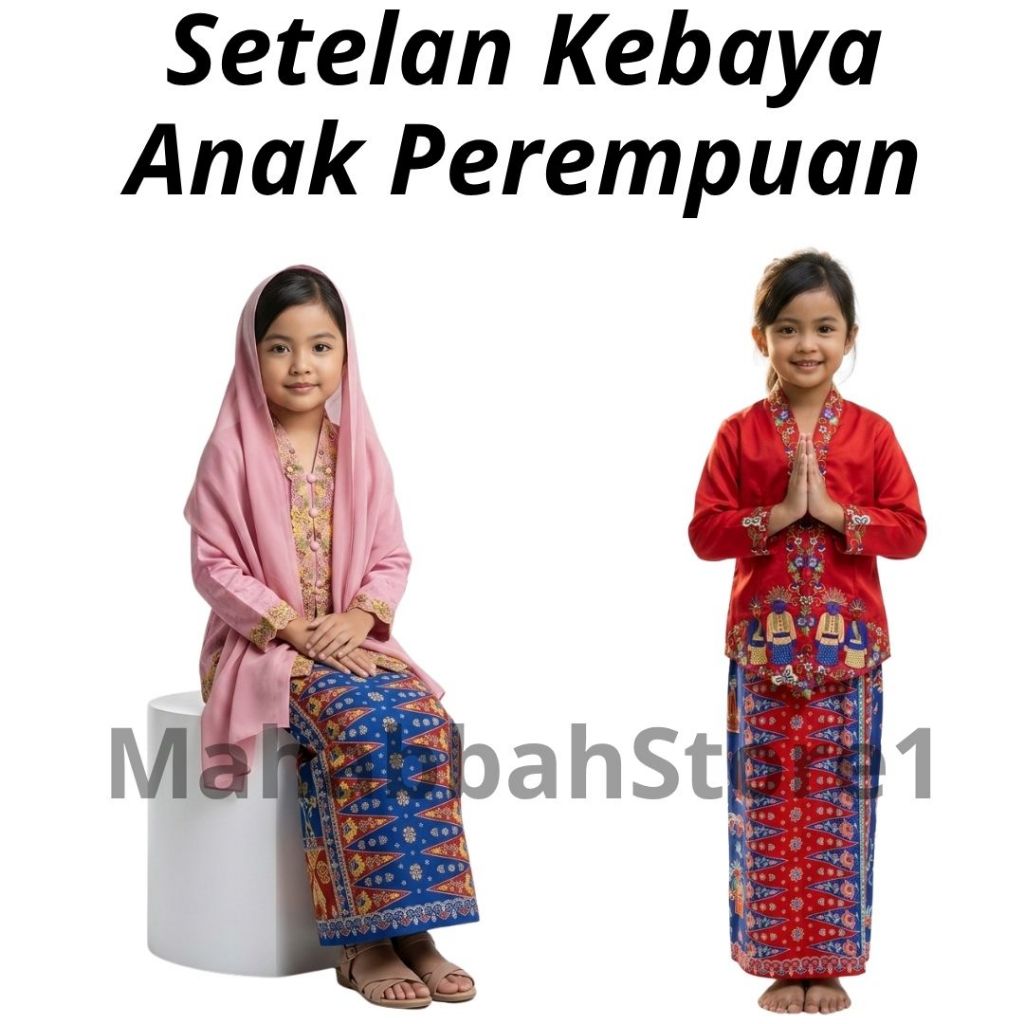 Kebaya Anak Encim Betawi Modern Set Rok Ondel Dan HIjab Anak Perempuan