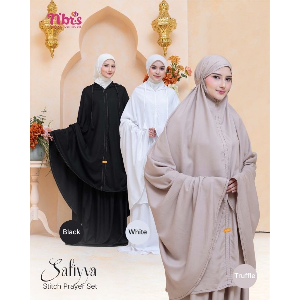 Nibras Safiyya Stitch Prayer Set | Mukena Nibras Atas Bawah Bahan Rayon Premium | Mukena Traveling P