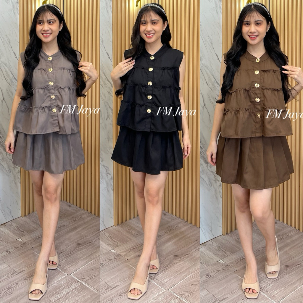 STELAN ROK WANITA 664 || ONE SET FASHION WANITA || SET ATASAN + ROK PENDEK