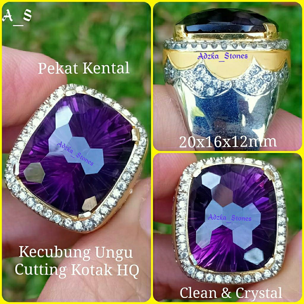 Kecubung Ungu Cutting Kotak Ring Perak Super HQ