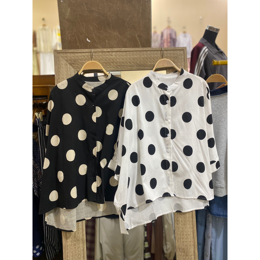 Atasan Blouse Polkadot Uk Jumbo Lengan Pendek