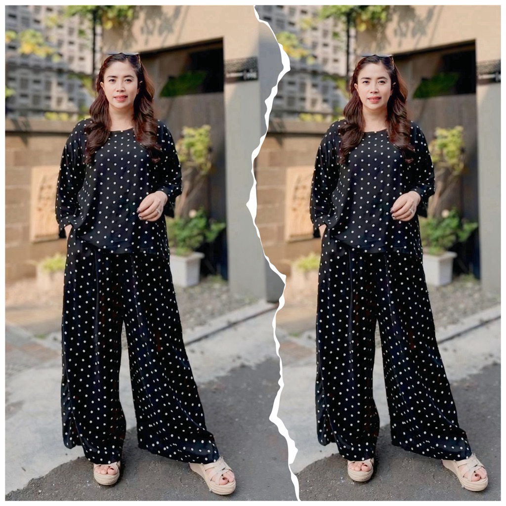 Richa One Set Setelan Baju Wanita Atasan Celana Kulot Panjang Jumbo Rayon Premium Motif