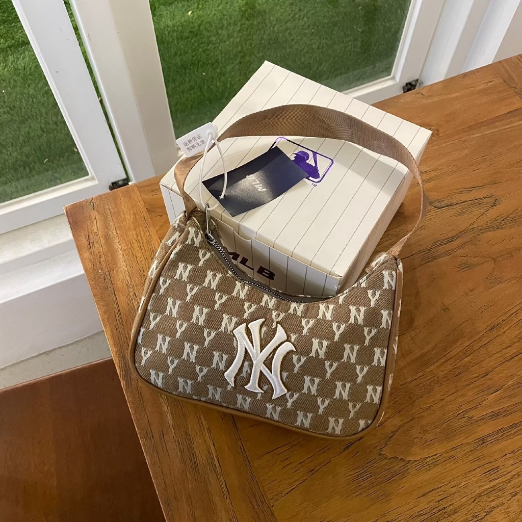 TAS HOBO BAG MLB NY MONOGRAM MOTIF ORIGINAL KHAKI BAGS / SLINGBAG PRIA WANITA  / HOBOBAG BEST SELLER