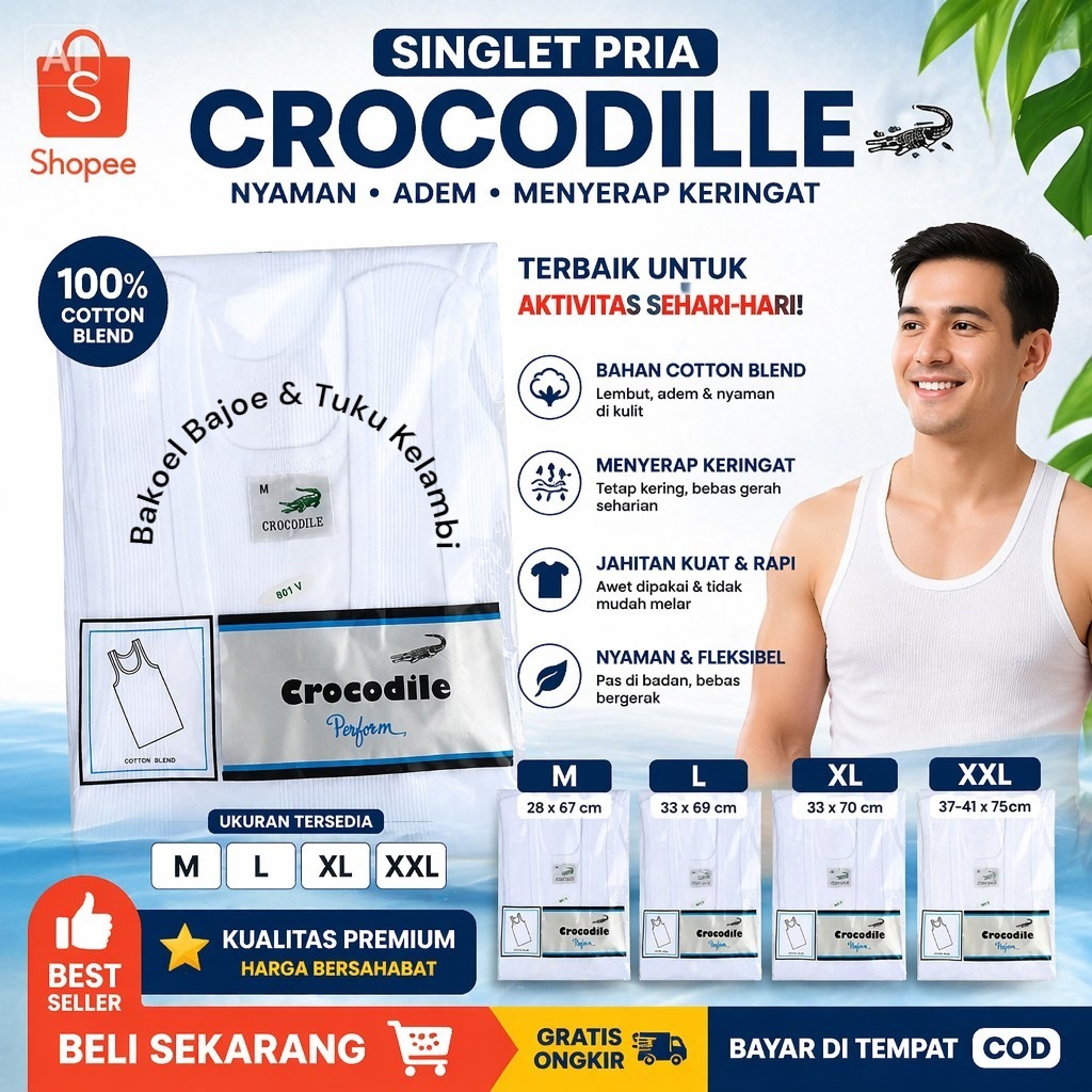 ( 3 Pcs ) Singlet Pria Crocodile Jumbo 801, Kaos Dalam Katun Salur | Singlet Pria CROCODILE 808/Kaos