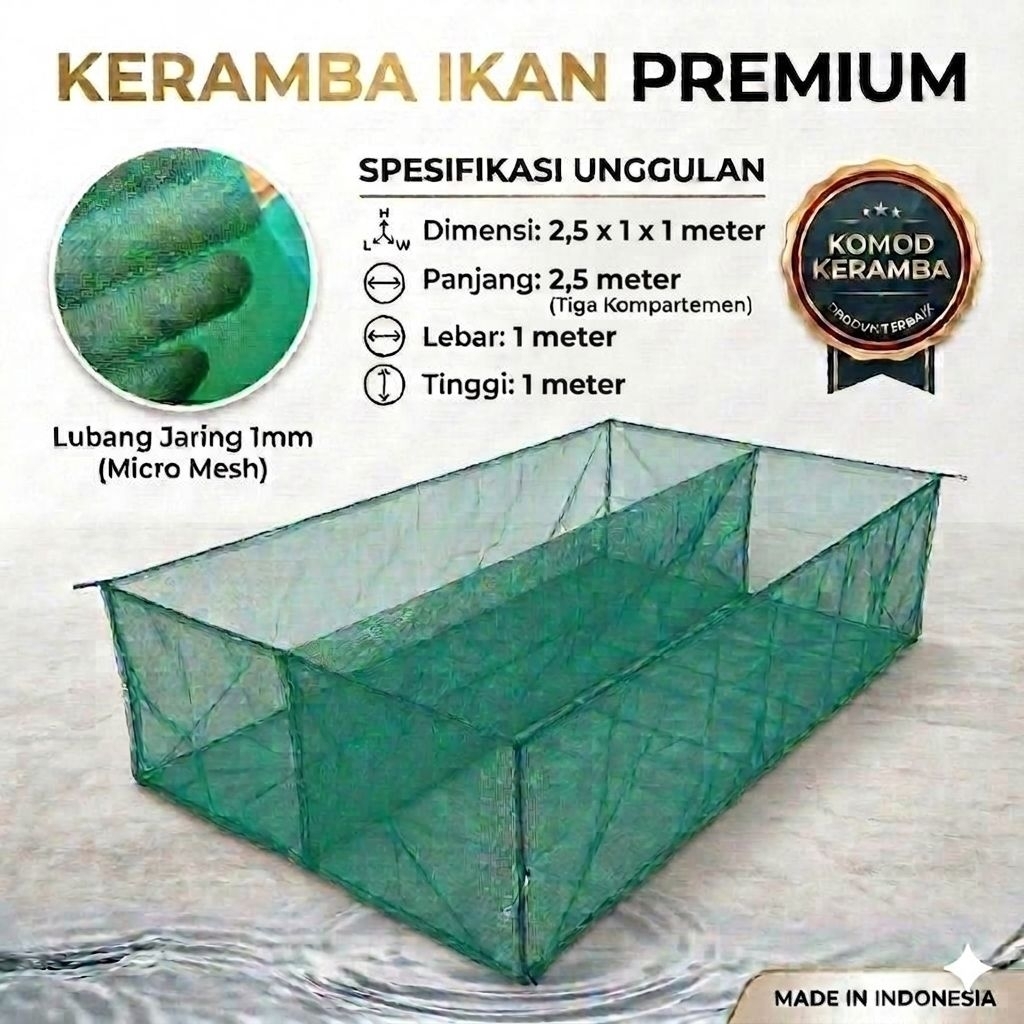 keramba ikan 2,5x1x1sekat memanjang jaring apung karamba ikan siap pakai