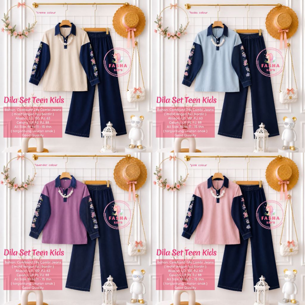 Dila Set Teen Kids Setelan Oneset Anak jumbo allsize usia 11-15thn bahan premium original fasha berl