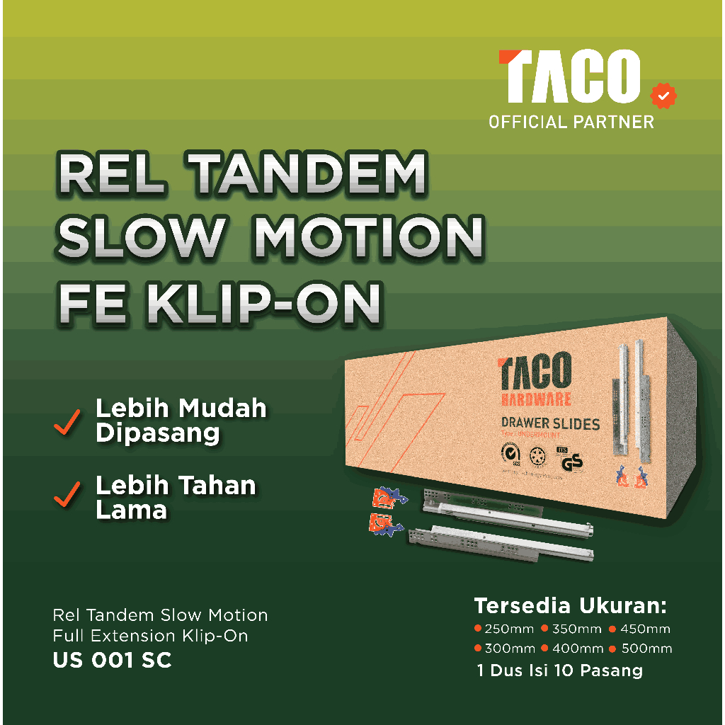 TACO Rel Tandem Slow Motion Full Extention Klip On US 001 SC - Ukuran 25 30 35 40 45 50cm-1 DOS (10 