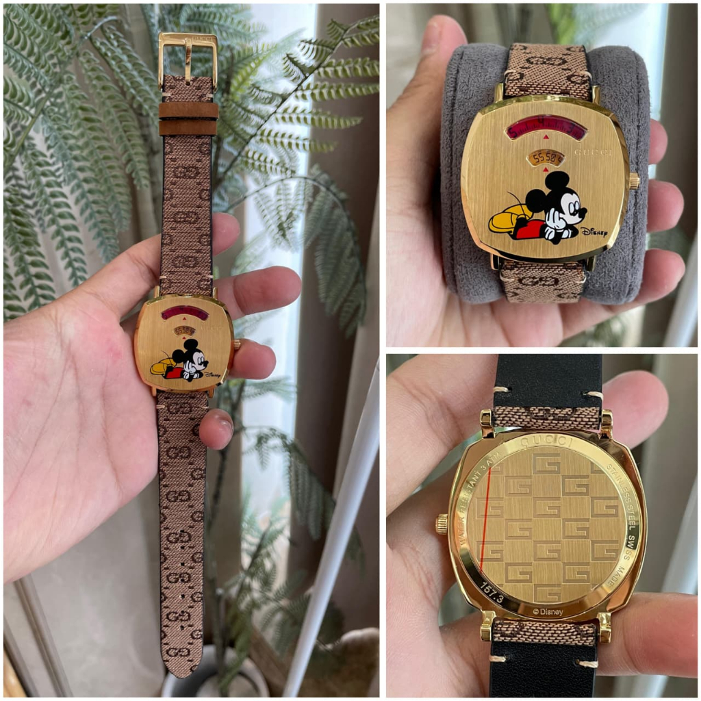 New Jam tangan Unisex Pria Wanita Gucci Grip Mickey Mouse Disney collaboration 38MM Leather