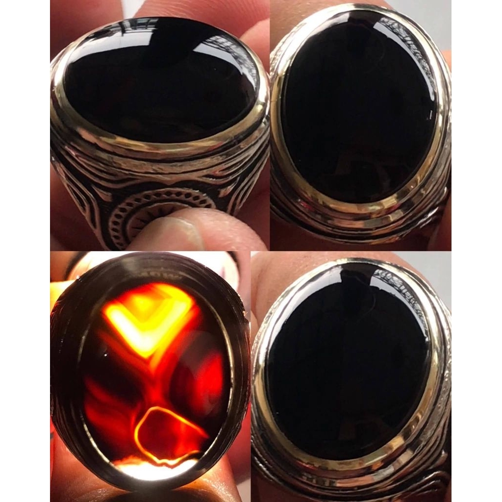 NATURAL CINCIN BATU AKIK YAMAN WULUNG HITAM PEKAT MERAH BERAPI PAMOR LAM ALIF AJIB ANTIK