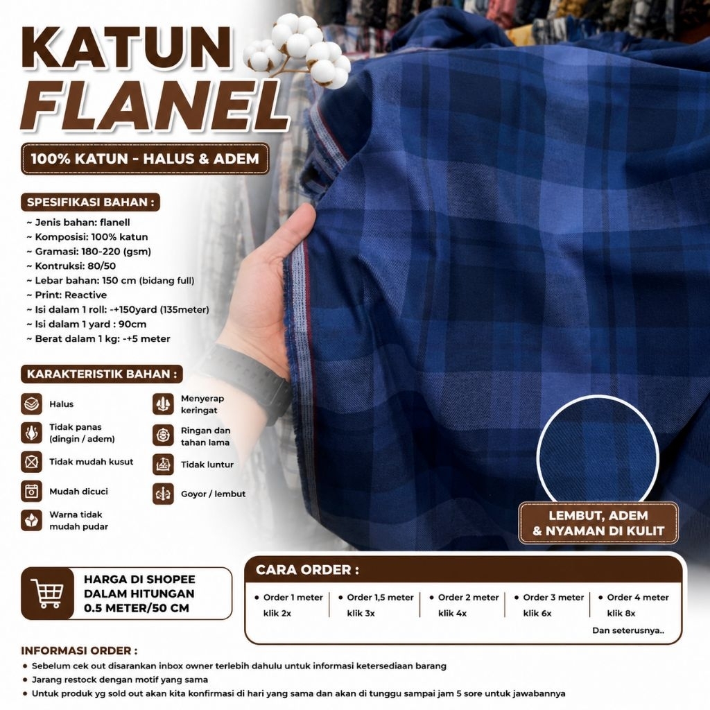 kain katun falanel // flanel meteran // flanel kotak // flanel uniqlo