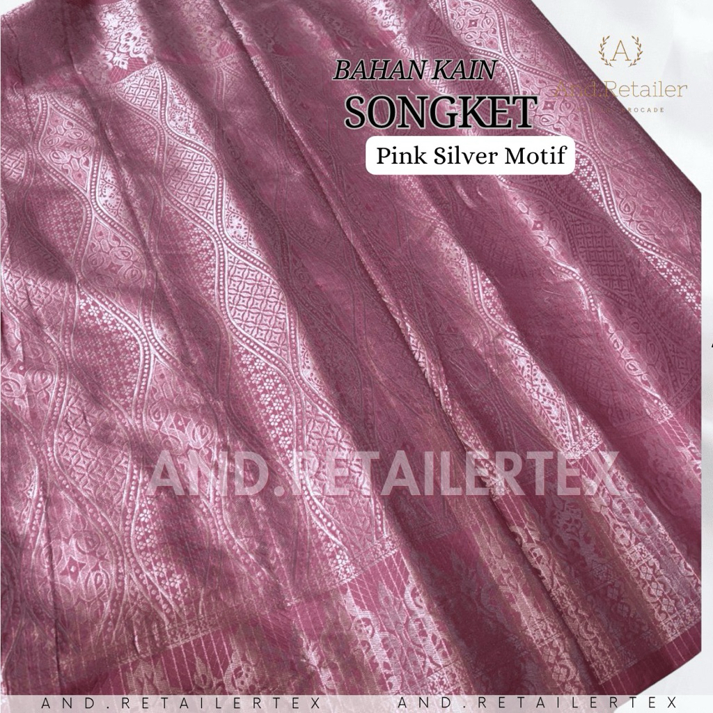 Bahan Kain rok Songket Palembang Warna Pink Silver