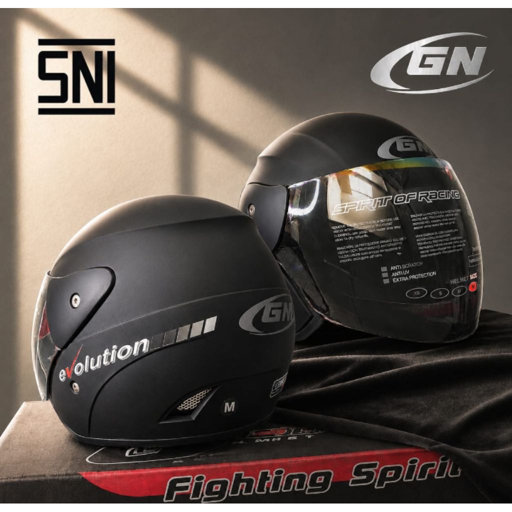 HELM GM EVOLUTION SOLID ORIGINAL KACA PELANGI HELM HALF FACE