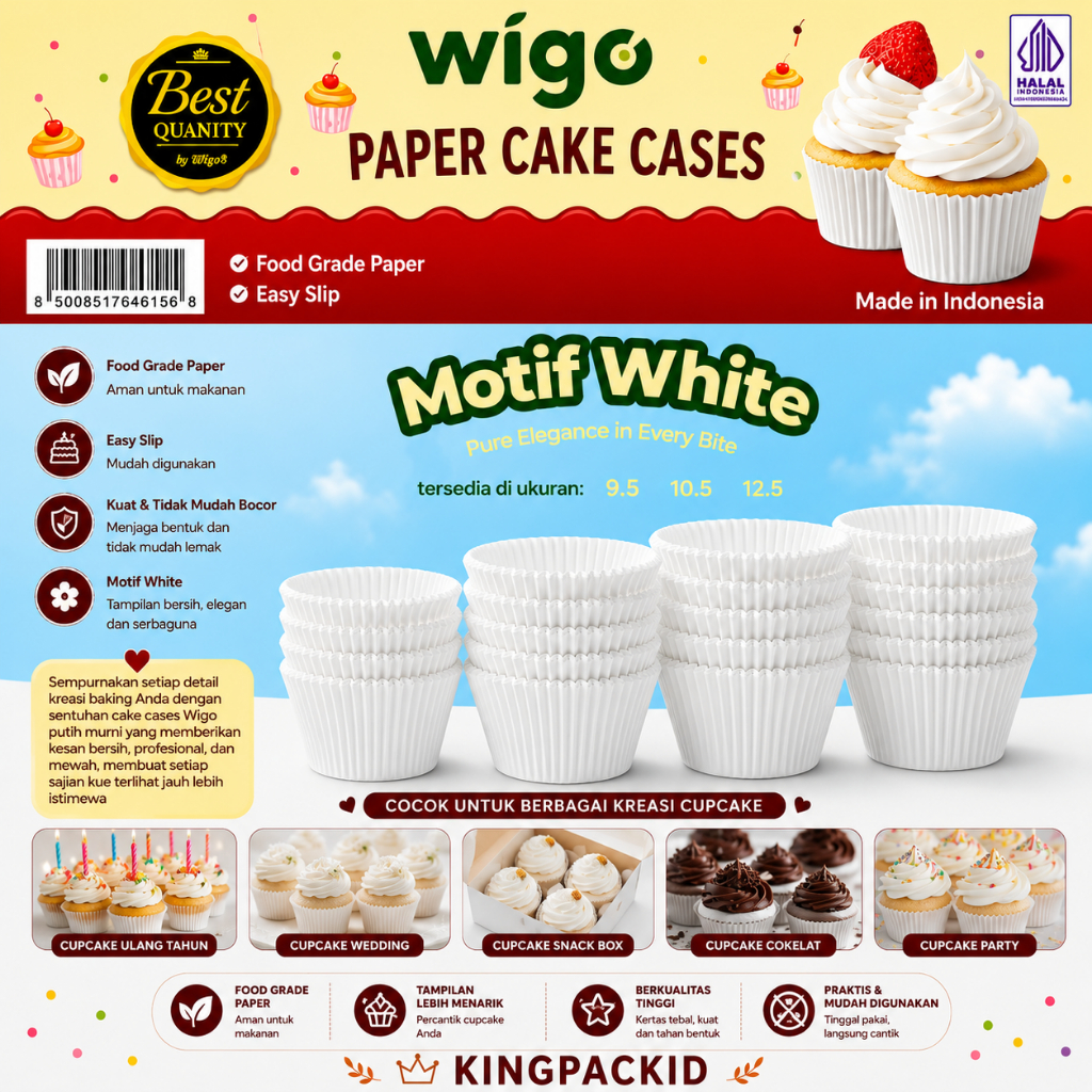 Cup Cake Wigo Putih Polos Elegant Banyak Ukuran / Alas Roti Bulat Putih Polos / Cake Bakery Cases