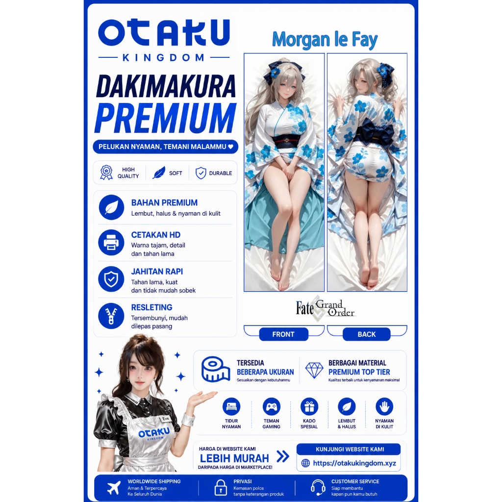 Sarung Bantal Dakimakura 3D Art Pillow Cover Only Morgan le Fay - Fate Grand Order FGO By Otaku King