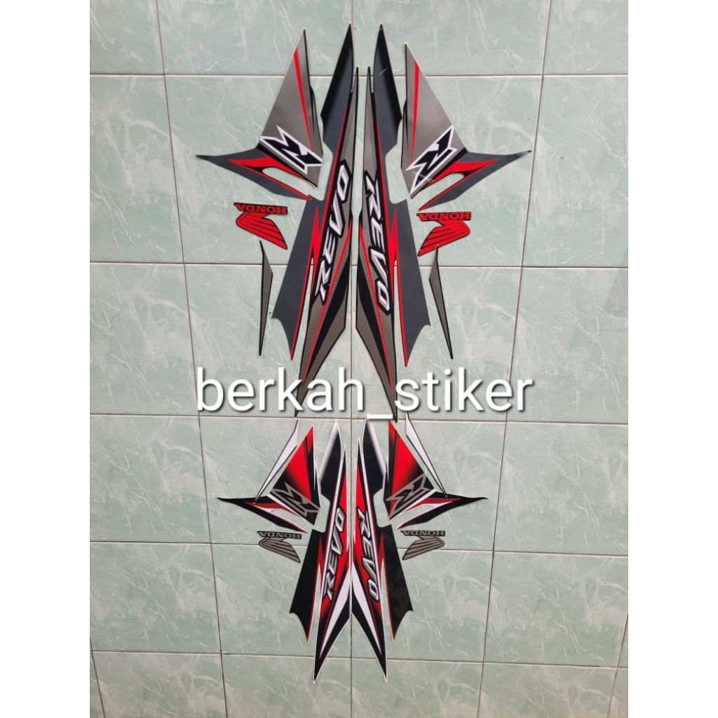 stiker striping list body motor revo 110R 2008_stiker revo 110R tahun 2008 warna merah abu2/merah si