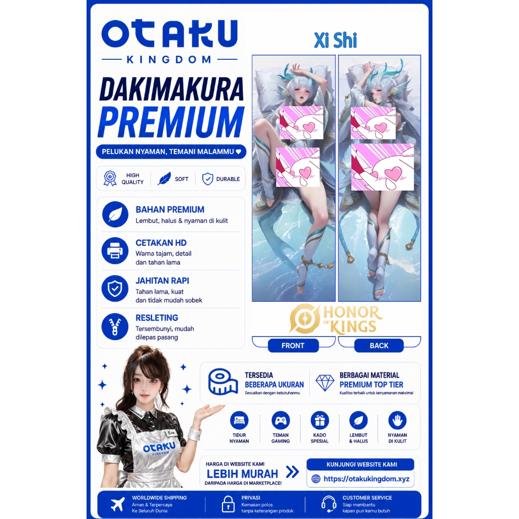 Sarung Bantal Dakimakura 3D Art Pillow Cover Only Xi Shi - Honor Of Kings By Otaku Kingdom