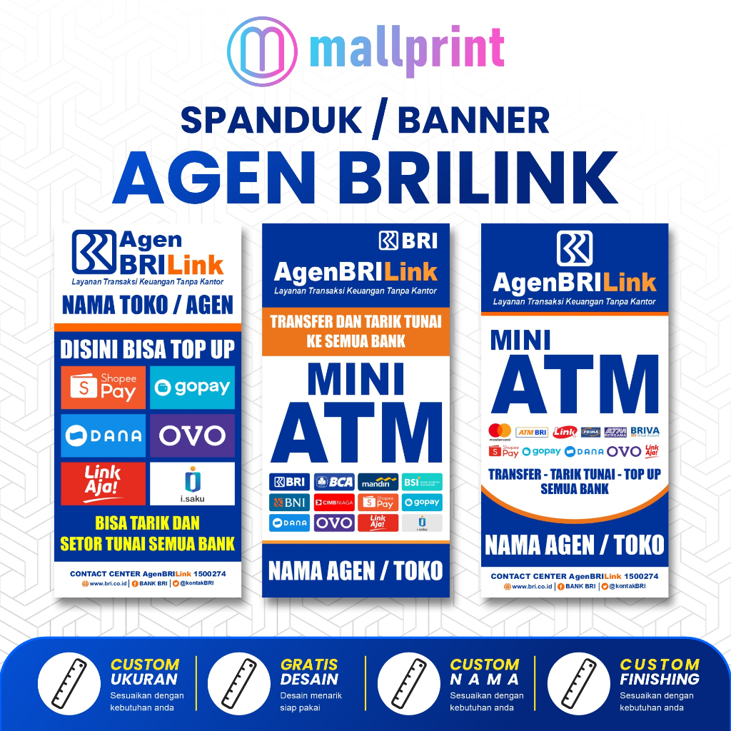 Spanduk Banner Brilink | Spanduk Mini ATM | Banner Agen Brilink | Papan Iklan BRI Link Custom