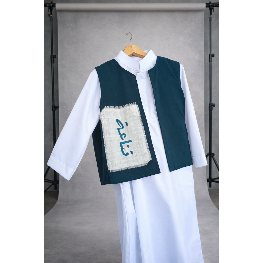 JOUD Rompi Arabian Pasangan Jubah Anak Laki-Laki Polos Putih Hitam Outer Vest Thobe Kids