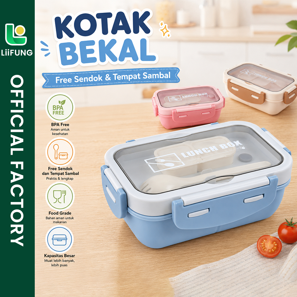 FREE SENDOK & TEMPAT SAMBAL Kotak Bekal Makan Siang Anak 840ML Lunch Box Bento Anti Tumpah BPA FREE