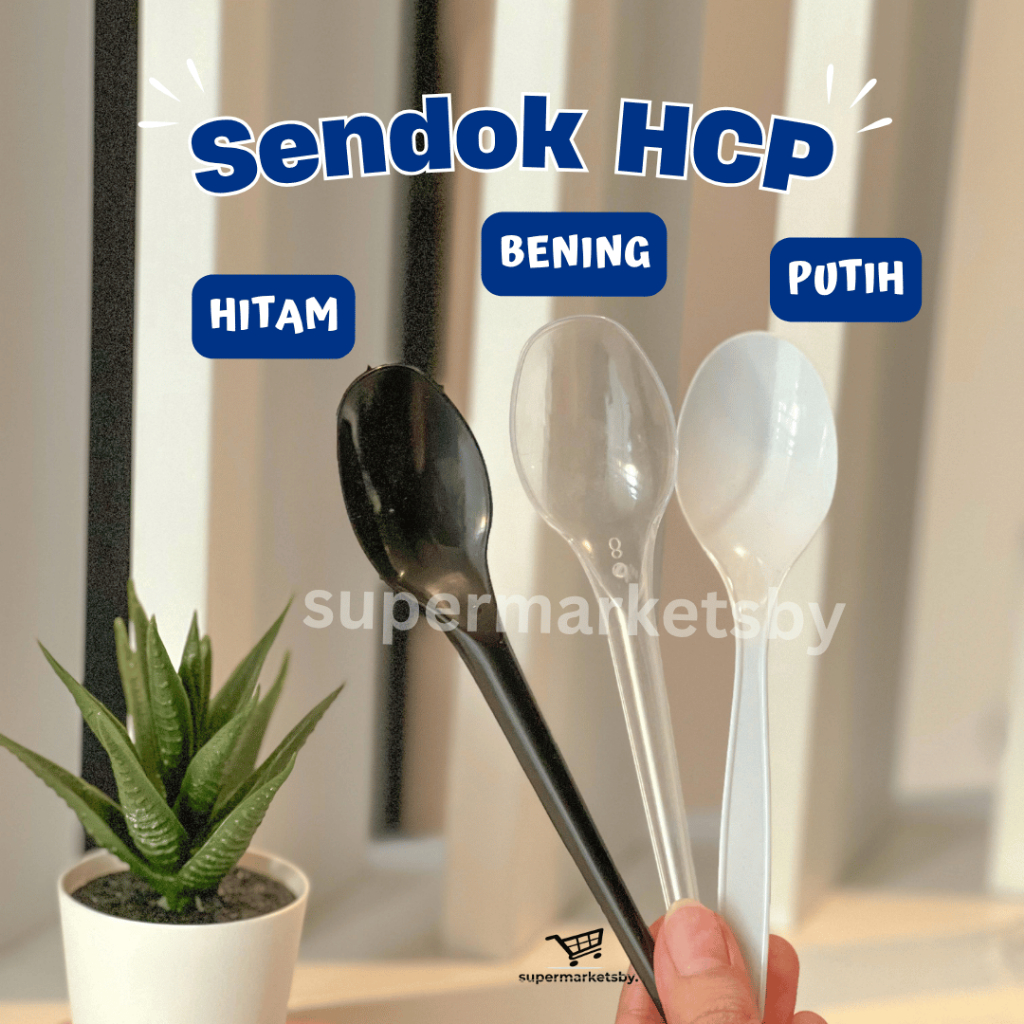Sendok Makan HCP SUPER ISI 100 PCS / Sendok Plastik Warna Hitam Putih MURAH