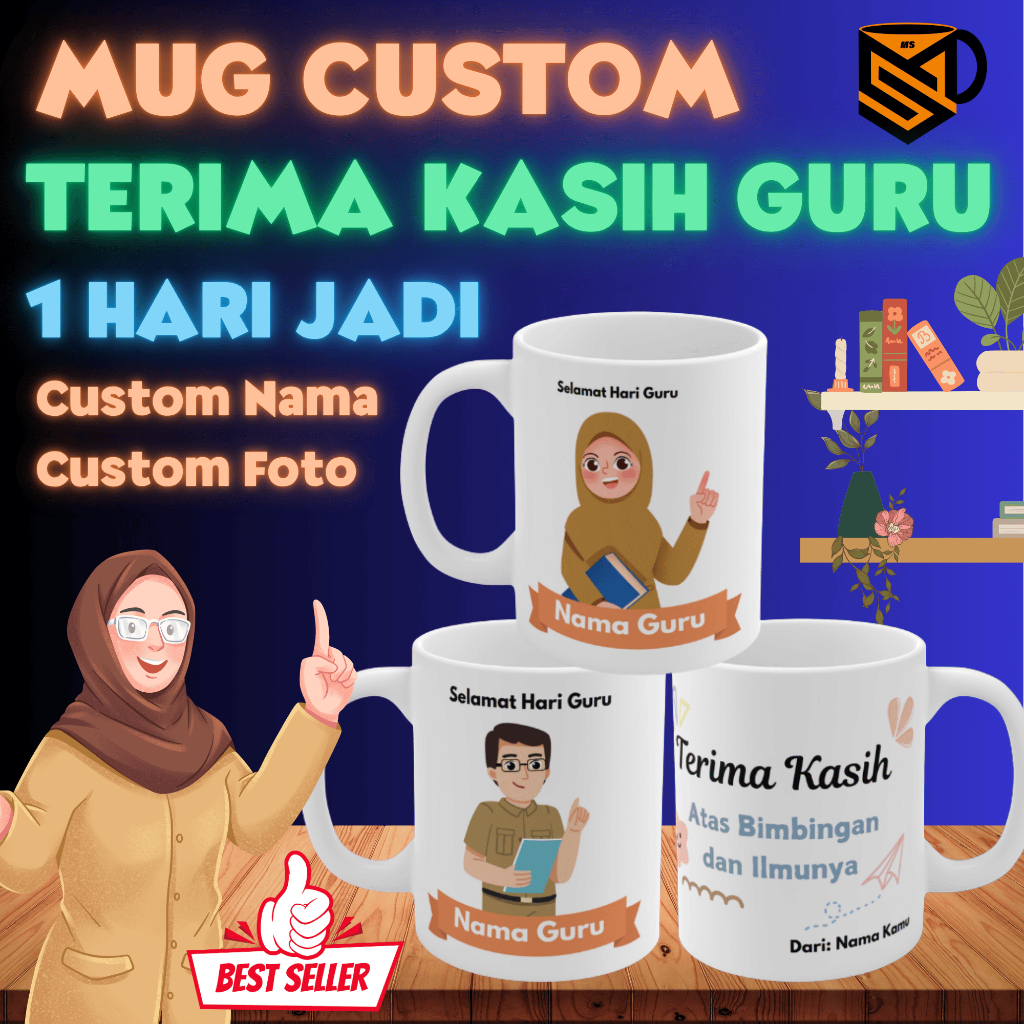 TEACHER DAY /  MUG KADO  SELAMAT HARI GURU MUG CUSTOM GURU / SOUVENIR MURAH UNTUK GURUKU / CETAK GEL