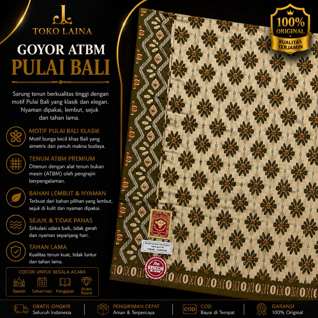 Sarung Pulau Bali ATBM Goyor Original GOLD
