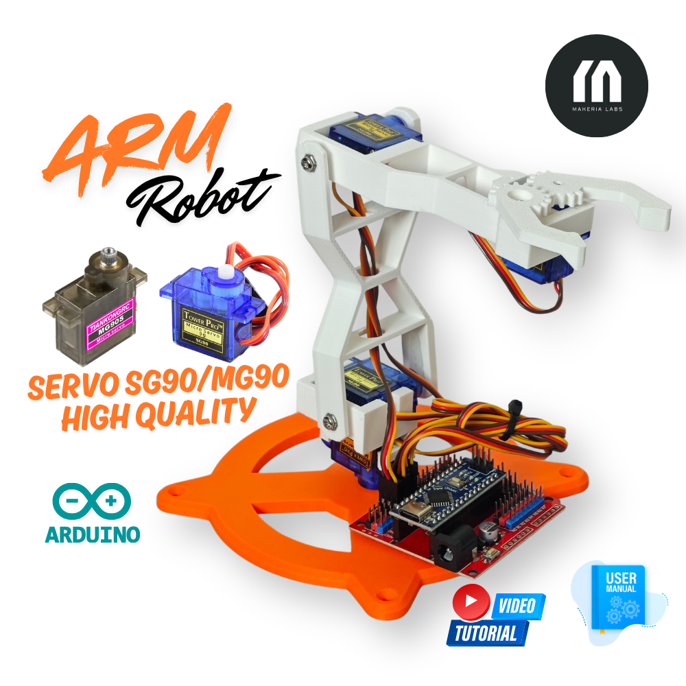 ARM Robot Arduino – DIY Kit Robot Lengan Arduino + 4 Servo SG90 + Coding