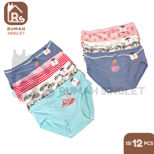 [PAKET 12 PCS] JIASHINI Celana Dalam Wanita Dewasa Bermotif Ukuran L XL 3L