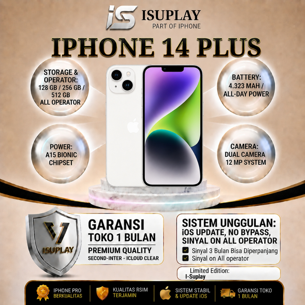 IP 14 PLUS 128GB 256GB FULLSET SECOND INTER MULUS 100% Original