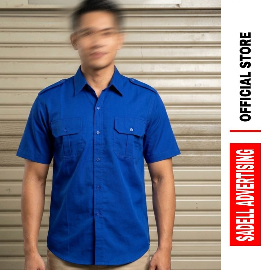 Kemeja Biru Polos Seragam Polos Biru Baju Polos Biru PDH Lengan Pendek Pria