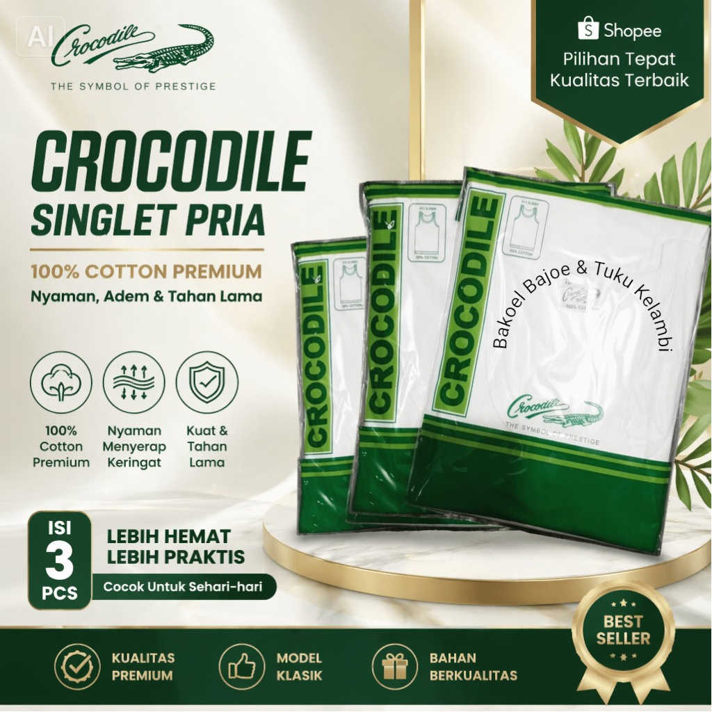 ( Isi 3 Pcs) Singlet Pria Crocodile 808 | Kaos Dalam Crocodile Putih | Singlet Crocodile Original 10