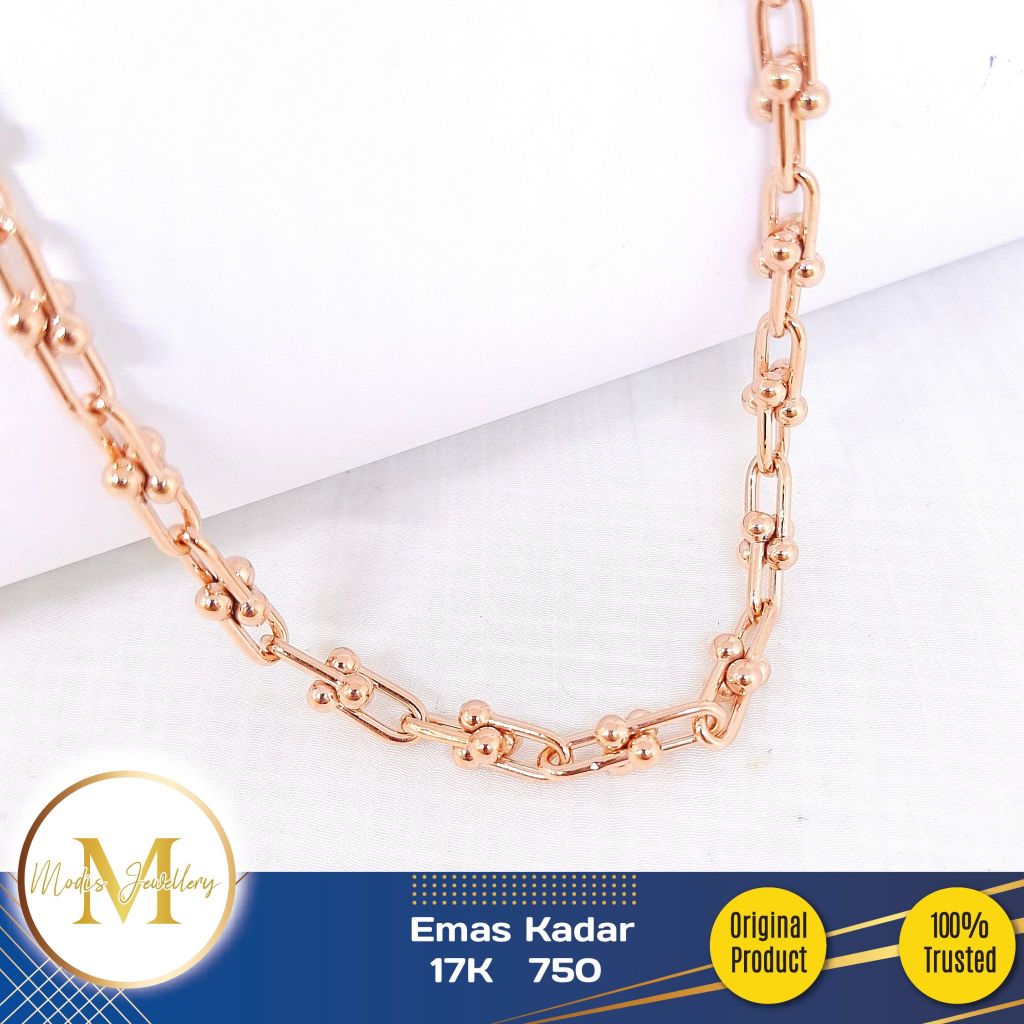 MODIS JEWELLERY - Kalung Rantai + Extention Rosegold - Emas 17k  750
