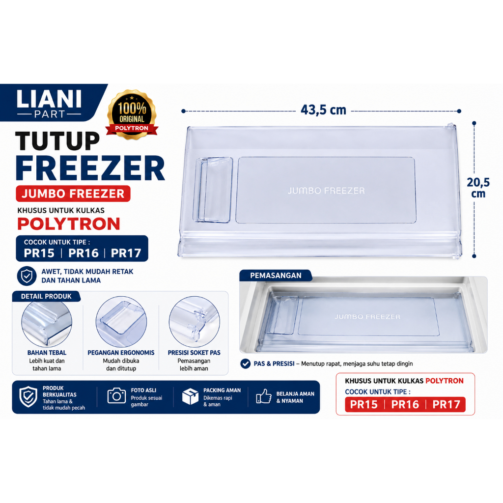 Tutup Freezer Kulkas Polytron PR15 PR16 PR17 Original