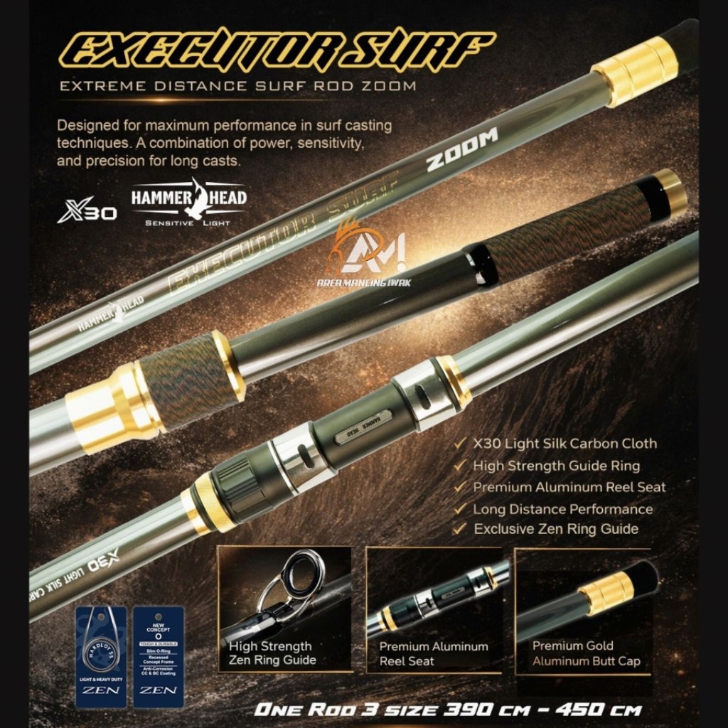 Joran HAMMERHEAD EXECUTOR SURF 390/420/450 CARBON X-30 (1JORAN 3UKURAN)