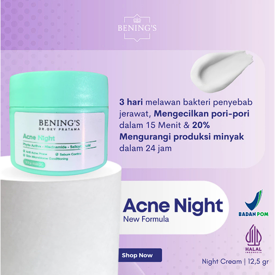 Bening Skincare TOTOL JERAWAT MALAM - Acne Night Cream perawatan wajah by Benings Clinic dr oky