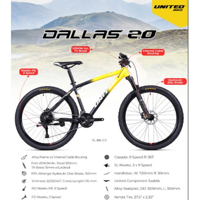 Sepeda Gunung MTB UNITED DALLAS 2.0 Alloy 27.5 Inch Rem Hydraulic Dewasa Garansi