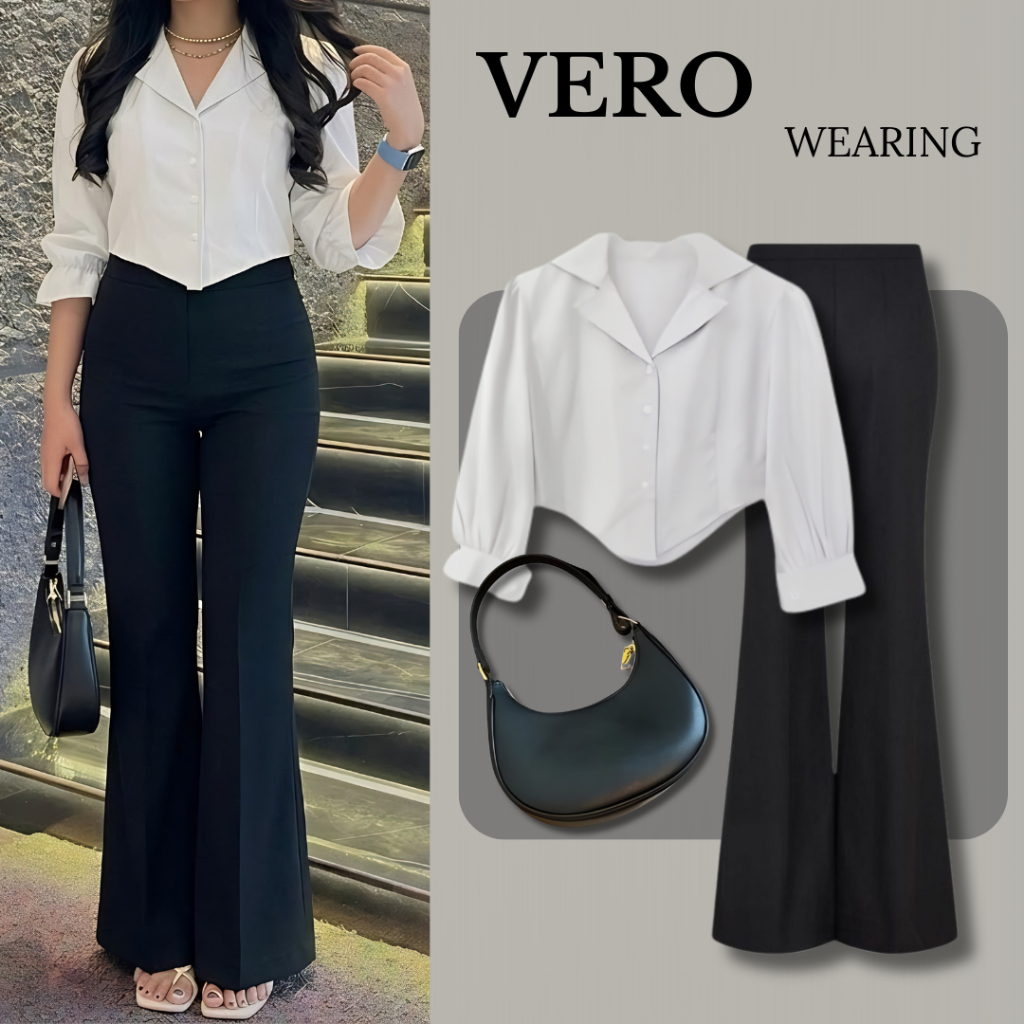 One Set Vero 3in1 OOTD Kekinian Non Hijab - Setelan Kekinian Tas Bulan Sabit – Kemeja Crop – Celana 