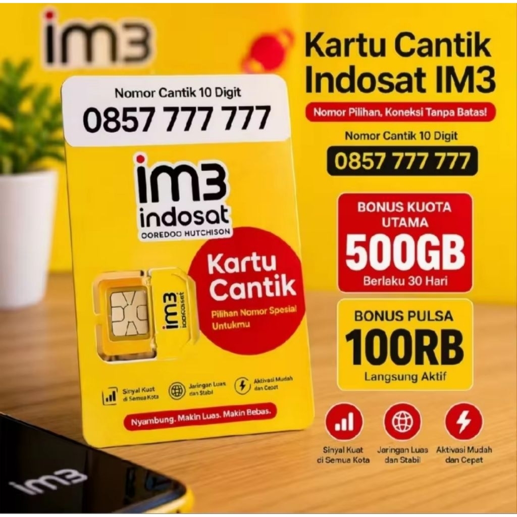 Promo Kartu Perdana Indosat/im3 10Digit Bonus Kuota 5000GB + Pulsa 100GB Support Jaringan 4G