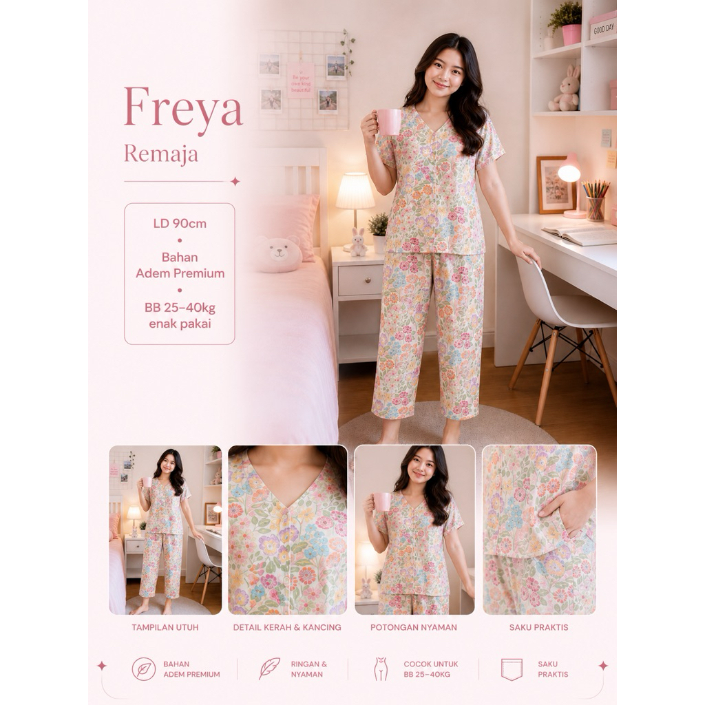 piyama rayon Remaja  SD SMP anak tanggung celana panjang bahan lembut setelan harian one set