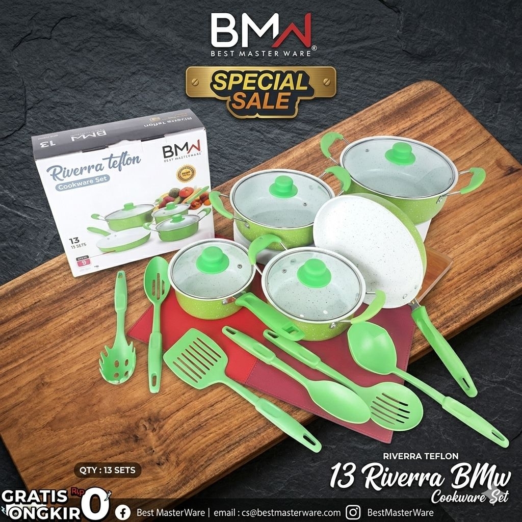 Panci Set 13pcs Rivera Teflon ,Tutup Kaca,Tebal Anti Lengket,