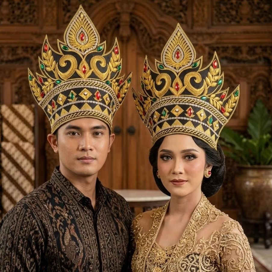 Mahkota - Mahkota Siger Adat Bordir Mewah Motif Benteng Khas Papua Bahan Spon Memakai Tali Ikat Kare