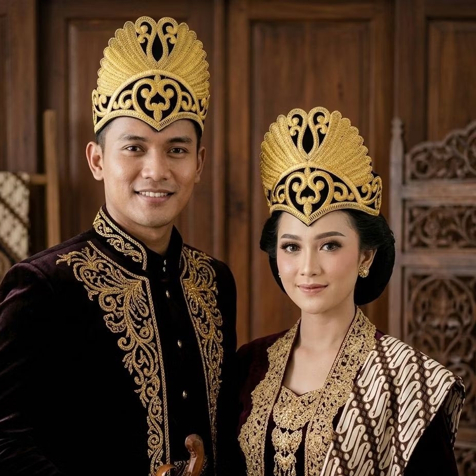 Mahkota - Siger Mahkota Adat Khas Lampung Bordir Motif Kipas Memakai Tali Ikat Karet Dan Bahan Spon 