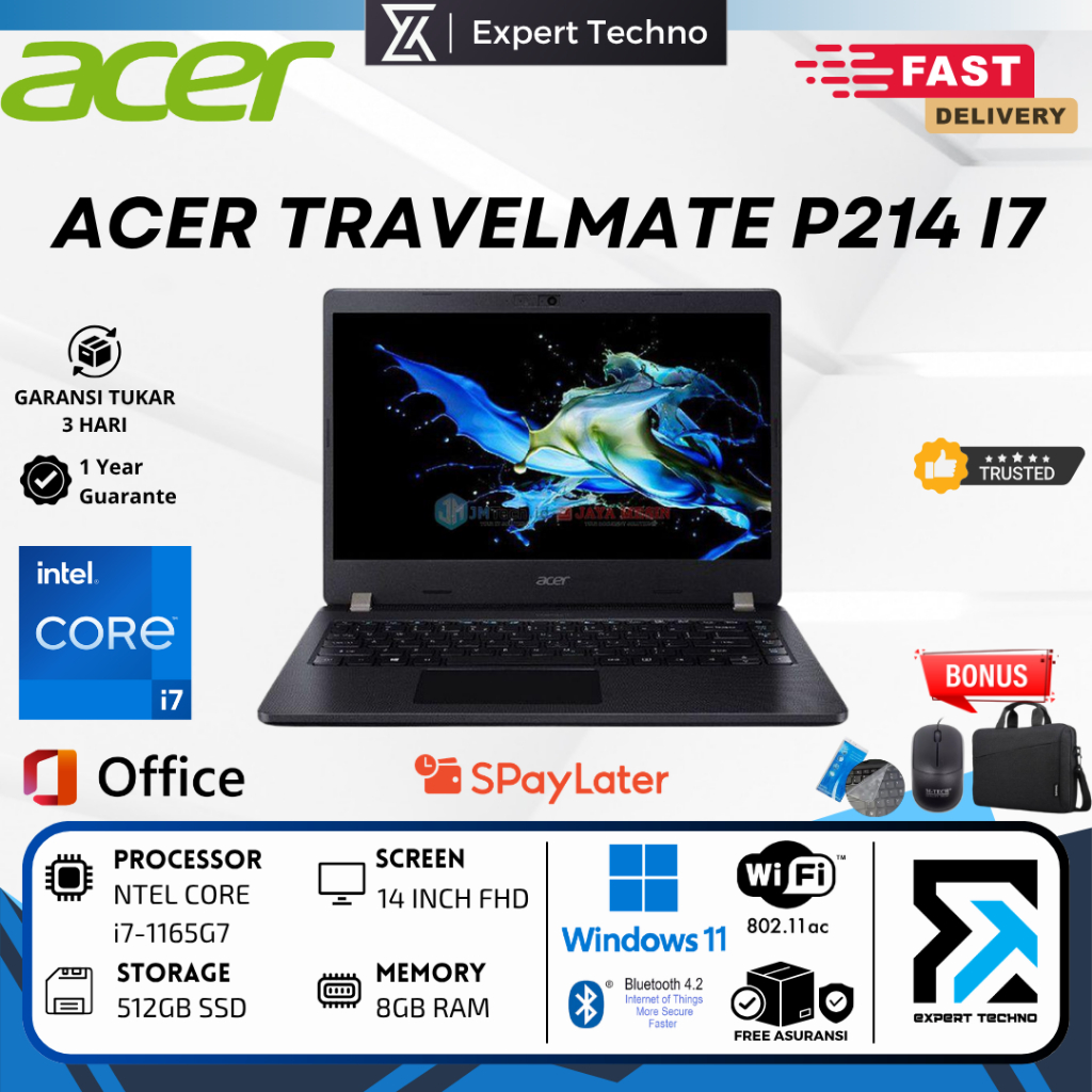 ACER TRAVELMATE P214 Intel Core i7-1165G7 16GB 1TB SSD 14.0" INCH FHD Win11 - FREE BAG LAPTOP MOUSE