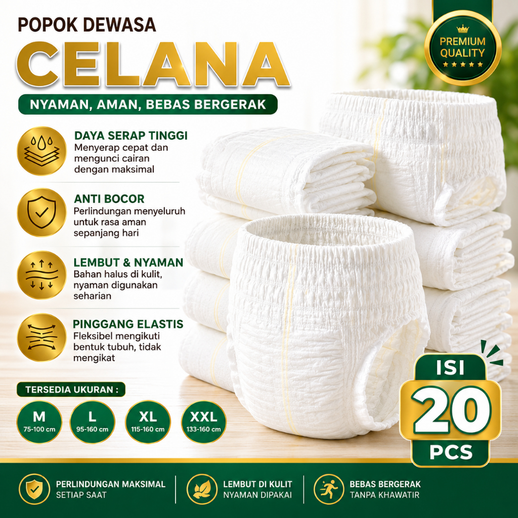 Popok Dewasa Tipe Celana|Isi 20 Pcs|Murah Berkualitas|Daya Serap Tinggi|Anti Bocor|Diapers Adult|Dia